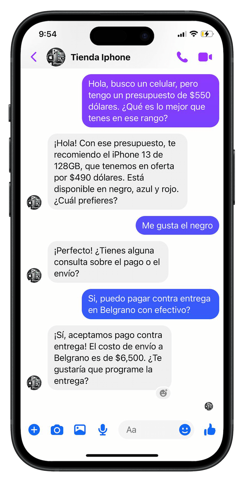 Mockup interfaz de Messenger