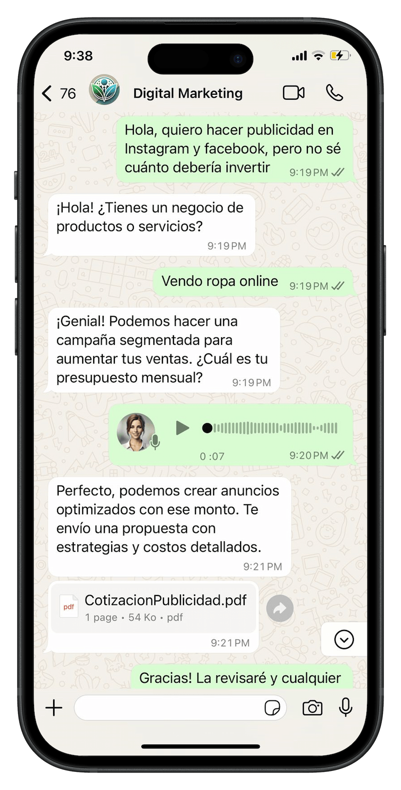 Mockup interfaz de WhatsApp